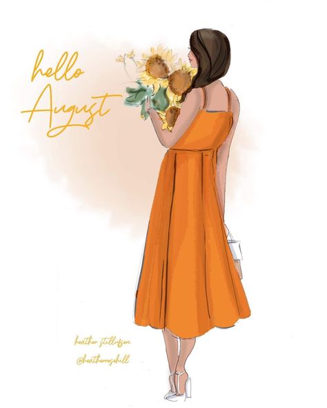 Heather 🌸 Stillufsen on Instagram: “Hello 🌻August ... a favorite month filled with summer loves, sunflowers, sunshine, and warm summer breezes... a time for making memories.…” August Illustration, Hello August Images, Rose Hill Designs, Heather Rosehill, Heather Stillufsen Quotes, August Images, Happy August, Heather Stillufsen, Hello August