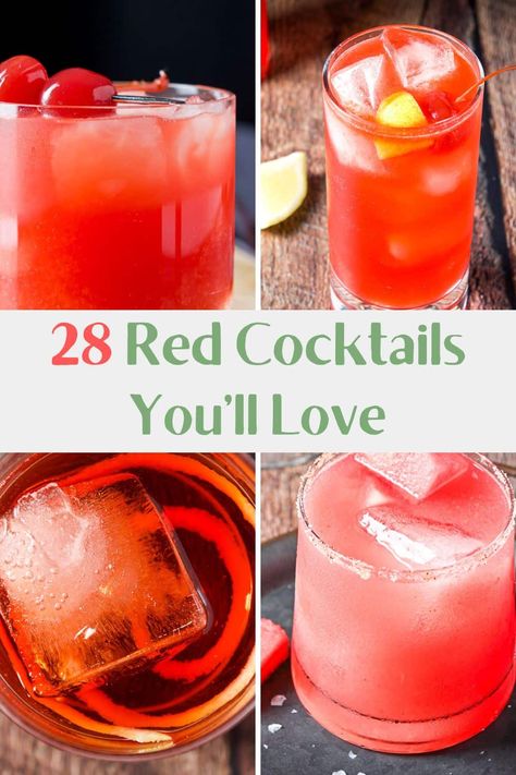 28 Red Cocktails to Brighten Up Your Evening - Dishes Delish Red And Yellow Cocktail, Red Cocktail Drinks Vodka, Red Colored Cocktails, Red Vodka Cocktails, Color Party Ideas For Adults Red, Red Tequila Cocktails, Red Cocktail Recipes, Red Cocktails Recipes, Red Mocktails Non Alcoholic