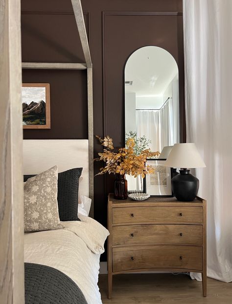 Mirrors By Nightstands, Bedroom Mirror Above Night Stand, Tall Mirrors Above Nightstand, Arched Mirror Above Nightstand, Arched Mirror Nightstand, Arch Mirror Behind Nightstand, Night Stands With Mirrors Behind, Arch Mirror Above Nightstand, Night Stand Mirror Above