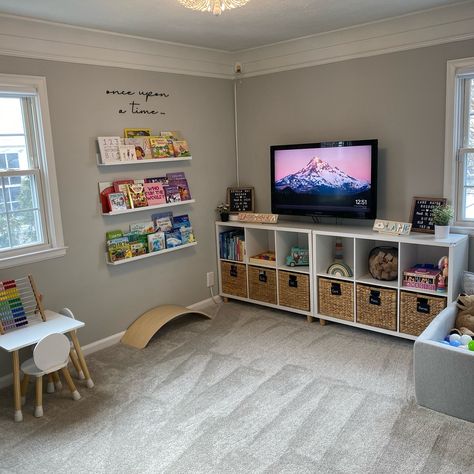 The kids new playroom is 99% done! Here are some stills of their LV playroom. I had so much fun creating this space for them for endless hours of play. Let me know what you think 🤍 comment play for links! #homedesign #renovation #roommakeover #playroom #playroominspo #playroomdecor #diy Playroom No Windows, Small Playroom Inspiration, Tv In Playroom, Playroom With Nugget Couch, Kids Bedroom And Playroom Combo, Boy And Girl Playroom, Playroom And Office Combo, Playroom And Bedroom Combined, Basement Playroom Ideas Family Room