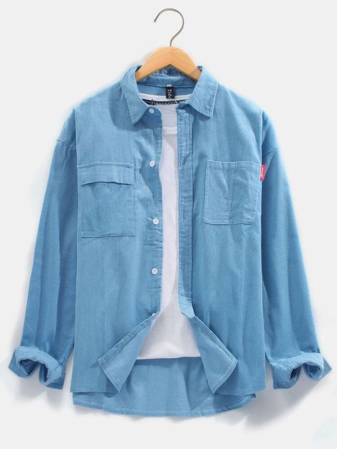 Men's Long Sleeve Sherpa Lined Denim Shirt Jacket Plain Long Sleeve Shirts, Jean Shirt Men, Mens Corduroy, Mens Smart Casual Outfits, Clothes Korean Style, Men Street Fashion, Denim Shirt Men, Mens Casual Dress Outfits, Men Stylish Dress