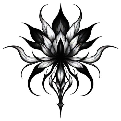 Lunar Flower Tattoo, Dark Feminine Throat Tattoos, Flower On Neck Tattoo, Goth Mandala Tattoo, Gothic Flower Tattoo Design, Gothic Lily Tattoo, Dark Black Tattoos Coverup, Black Dahlia Tattoo Design, Dark Back Tattoos Women