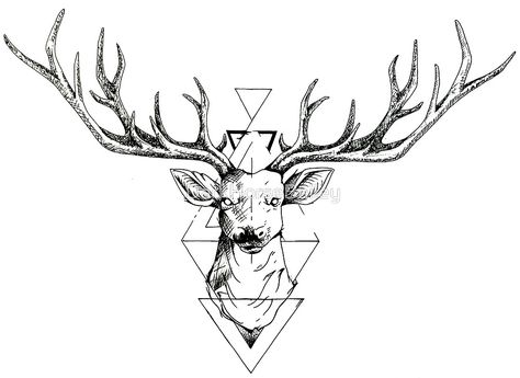 Geometric Deer by DarkHorseBailey                                                                                                                                                                                 More                                                                                                                                                                                 Más Antler Drawing, Deer Tattoo Designs, Stag Tattoo, Kunst Tattoos, Deer Tattoo, Cool Forearm Tattoos, Geometric Tattoo Design, Deer Art, Head Tattoos