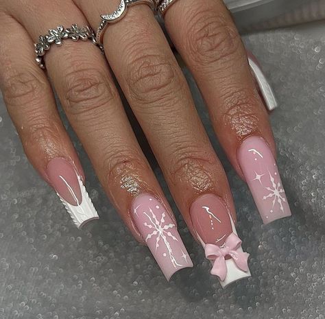 Nails Bow, Classy Country, Nail Noel, Christmas Press On Nails, Country Gal, Classy Acrylic, 2023 Pink, Nails Winter, Girly Acrylic Nails