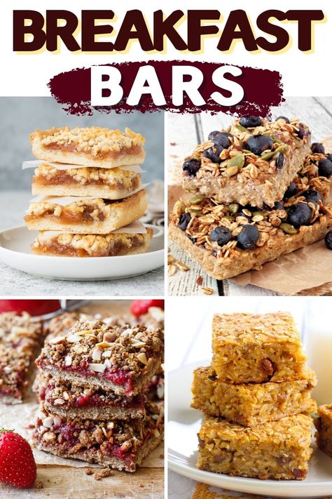 Homemade breakfast bars are a hit any time of day. These delicious recipes are ideal for breakfast on the go or even as a sweet mid-morning treat. 5 Ingredient Breakfast Bars, Sweet Treats For Breakfast, Protein Breakfast Bars Recipes, Breakfast Sweets Easy, Easy Breakfast Bars, Breakfast Bar Recipe, Homemade Breakfast Bars, Easy Breakfast Bar, Breakfast Squares