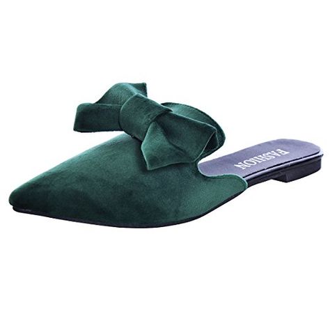 Slduv7 Crushed Velvet Cute Bowtie Mules for Woman Fashion Pointed Toe Flat Casual Emerald Green Mules Green Mules, Flat Ballet Shoes, Velvet Fashion, Womens Mules, Pointed Toe Flats, Casual Flats, Woman Fashion, Crushed Velvet, Shoes For Women