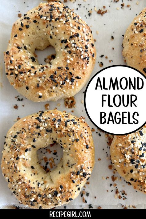 Almond Flour Bagels recipe from RecipeGirl.com Almond Flour Bagels, Bagels Recipe, Low Carb Bagels, Almond Flour Bread, Gluten Free Bagels, How To Make Cauliflower, Keto Bagels, Clean And Delicious, Homemade Bagels