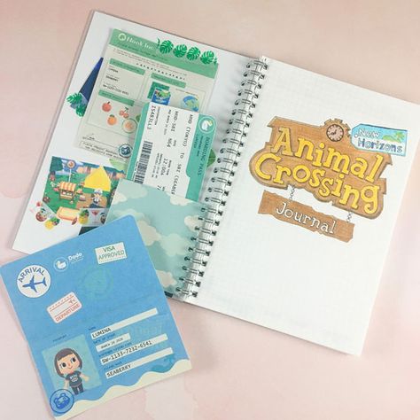 Animal Crossing Journal Ideas Animal Crossing Scrapbook, Animal Crossing Book Design, Acnh Journal Ideas, Game Journal Ideas, Animal Crossing Journal Ideas, Gaming Journal Ideas, Diy Animal Crossing Crafts, Sticker Journaling Ideas, Animal Crossing Notebook