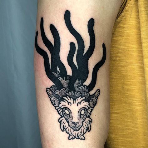 Avatar Forest, Princess Mononoke Tattoo, God Of Life, Deer God, Fox Kit, Spirit Tattoo, Ghibli Tattoo, Cedar Forest, Z Tattoo