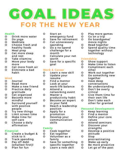 Ideas For The New Year, Free Goal Printables, Goal Ideas, Life Goals List, 5am Club, غلاف الكتاب, Goal List, Year Goals, Goals Template