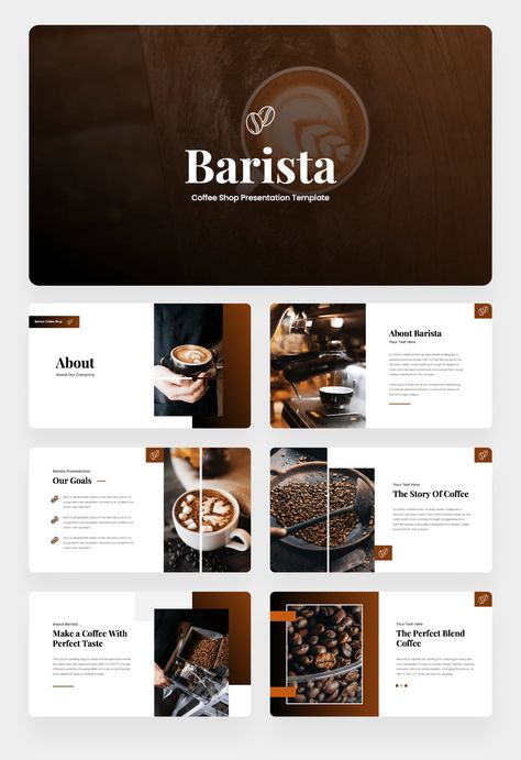 Barista - Coffee Shop Power Point Presentation by kreevstudio | GraphicRiver Coffee Shop Website Design Inspiration, Coffee Catalogue, Coffee Brochure, Coffee Layout, Coffee Profile, Coffee Websites, Coffee Banner, Coffee Shop Website, Coffee Template