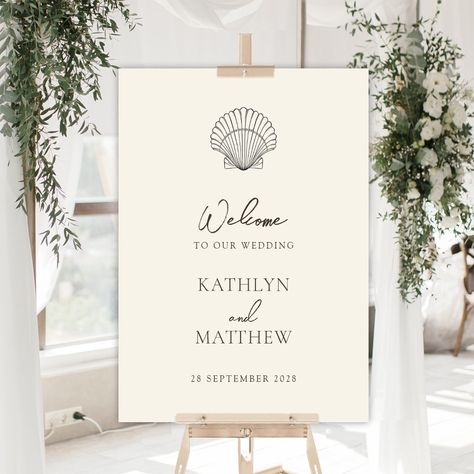 Wedding Ceremony Welcome Sign, Wedding Ceremony Welcome, Ceremony Welcome Sign, Seashell Beach, Ocean Wedding, Wedding Posters, Coastal Wedding, Wedding Welcome Sign, Welcome To Our Wedding