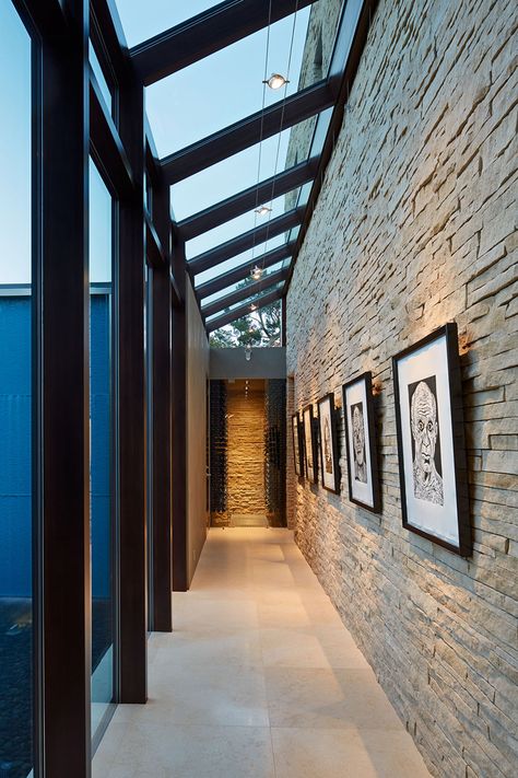 Hallway Connecting House, Glass Wall Hallway, Glass Front Porch, Window Hallway, Glass Corridor, Entry Idea, Glass Hallway, Modern Hallway Design, Outdoor Hallway