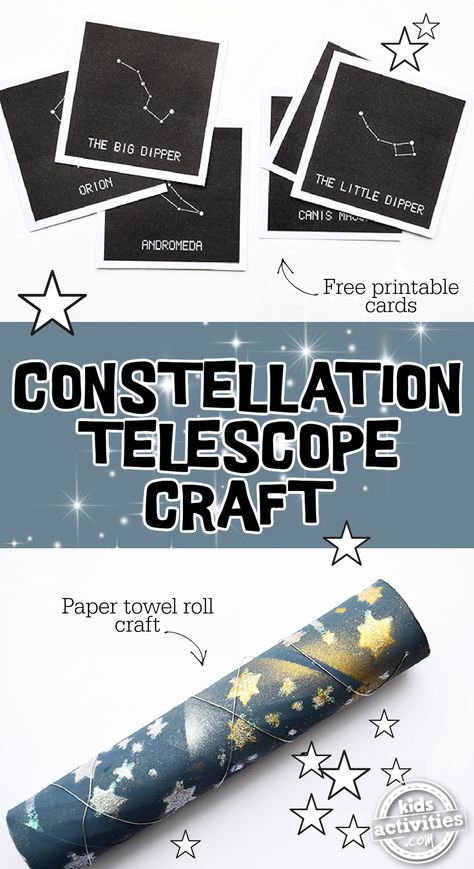 Cool Constellations Telescope Craft With Printable Cards | Kids Activities Blog Constellation Luminary, Astronomy Crafts For Kids, Diy Telescope For Kids, Constellation Activities For Kids, Telescope Craft For Kids, Constellation Crafts For Kids, Diy Star Projector, Constellations Craft, Constellation Activity