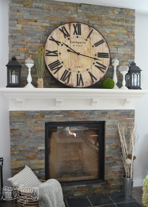 Our Vintage Industrial Fall Mantel | The DIY Mommy Farmhouse Mantel Decorating Ideas, Rustic Fireplace Decor, Fireplace Hearth Decor, Farmhouse Mantel Decor, Farmhouse Fireplace Mantels, Chimney Decor, Hearth Decor, Rustic Mantle, Farmhouse Mantle