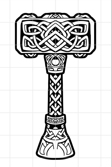 Viking Hammer Drawing, Thors Hammer Tattoo Vikings, Thor Hammer Drawing, Thors Hammer Drawing, Mjolnir Tattoo Design, Hammer Tattoo Design, Mjolnir Art, Norse Tattoo Designs, Thors Hammer Tattoo