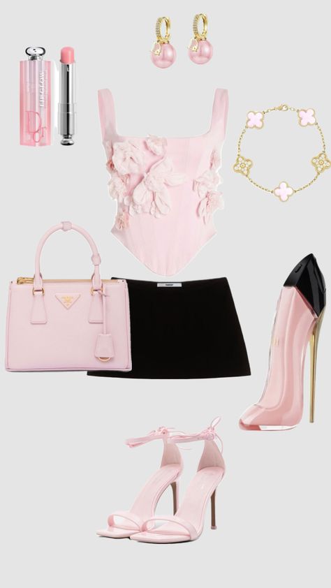 #pink#outfit#outfitinspo #dior#vancleef Preformance Outfits, 90s Fashion Outfits, Cute Everyday Outfits, Baddie Outfits Casual, Fancy Outfits, Everyday Dresses, Pink Outfit, Girly Outfits, Lookbook Outfits