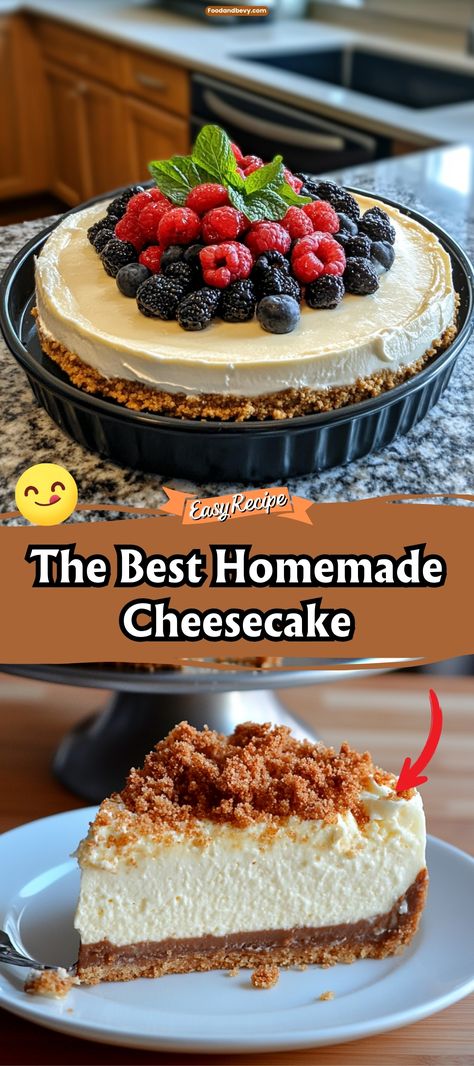 Experience the ultimate indulgence with The Best Homemade Cheesecake, a creamy, velvety dessert that melts in your mouth. This cheesecake is crafted with a rich blend of cream cheese, eggs, and vanilla, set atop a buttery graham cracker crust, making it the perfect treat for any special occasion. #HomemadeCheesecake #DessertLovers #CreamyIndulgence Homemade Cheesecake From Scratch, Best Cheesecake Recipe Ever, Cheese Cakes Recipes Classic, Best Cheesecake Recipe Homemade, Cheese Cakes Recipes Easy, Cheese Cake Crust, Homemade Cheesecake Filling, Home Made Cheesecake, Best Homemade Cheesecake Recipe