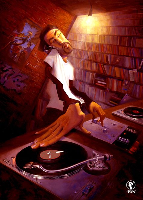 One of my favorite Justin Bua pieces. The DJ by BUA - Original not for Sale - #ART #MUSIC #DJ Arte Jazz, Dj Art, Images D'art, Jazz Art, Black Art Painting, Afrocentric Art, Hip Hop Art, Black Artwork, Arte Inspo