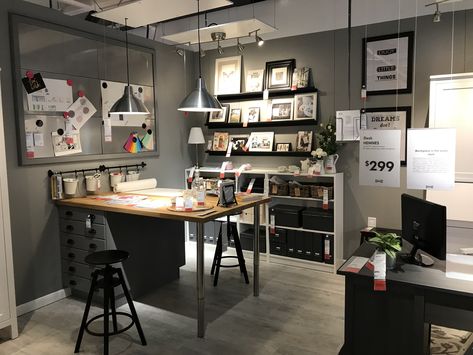 Ikea Office Ideas Business, Ikea Small Business Office, Small Apartment Workspace, Ikea Office Ideas Workspaces Industrial, Warehouse Studio Workspaces, Home Office Studio Creative Workspace, Ikea Workspace Ideas, Aesthetic Co Working Space, Ikea Office Ideas Workspaces