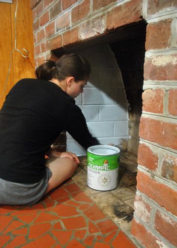 How to Paint Brick Fireplace Happenings | Young House Love Old Fireplace Ideas, Paint Brick Fireplace, Painting A Brick Fireplace, How To Paint Brick, Paint Brick, Fireplace Redo, Painted Brick Fireplace, Painted Brick Fireplaces, Fireplace Update