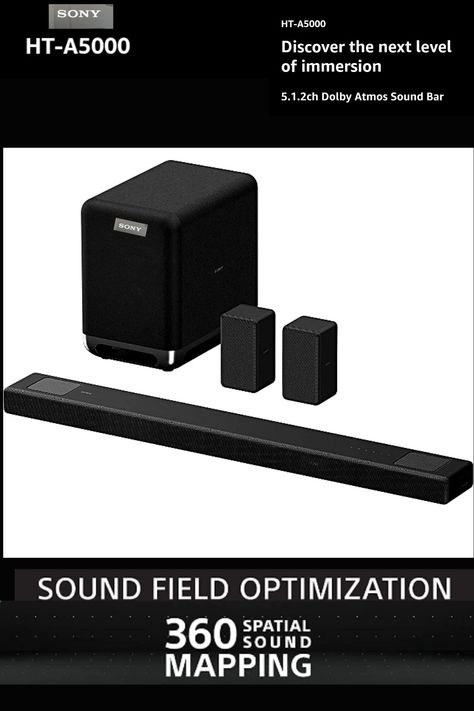 Sony HT-A5000 A Series Premium Soundbar 7.1.2ch 8k/4k 360 SSM Soundbar Home theatre system with Wireless subwoofer SA-SW5 & Rear Speaker SA-RS3S(Dolby Atmos, Hi Res & 360 Reality Audio) Sound Mapping, Rear Speakers, Bar Essentials, Home Theatre, Home Theater System, Upgrade Your Home, Dolby Atmos, Amazon Products, Google Assistant