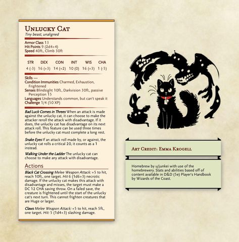 Dnd Cat Familiar, Dnd Pet Ideas, Dnd 5e Homebrew Pets, Dnd Race Ideas, Dnd 5e Pets, Cute Dnd Pets, Bad Dnd Character Ideas, D&d Pets, Cat Dnd Character