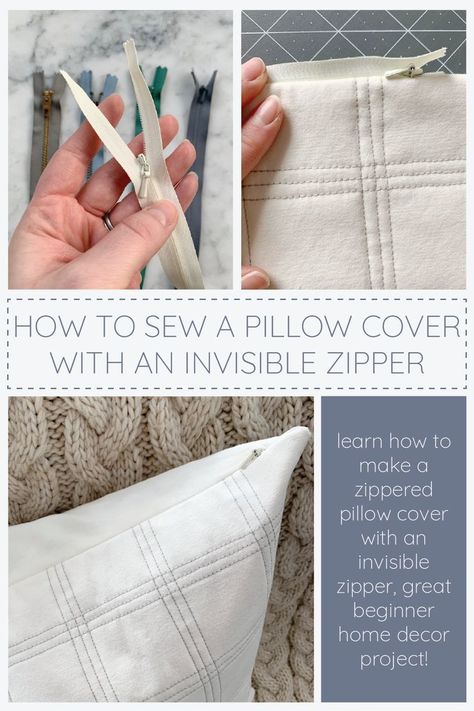 Upgrade your pillow sewing game with learning how to insert an invisible zipper. An invisible zipper is the a great way to make a professional looking pillow and it is easier than it may seem! I walk you through all the steps on how to sew a pillow cover with an invisible zipper to any size pillow. Couch Pillow Sewing Pattern, Diy Sewing Pillow Cases, How To Sew A Throw Pillow Cover, Pillow Cover Sewing, Lumbar Pillow Sewing Pattern, Invisible Zipper Pillow Tutorial, How To Sew Throw Pillow Covers, How To Sew A Pillow Cover With Zipper, Diy Throw Pillow Covers With Zipper