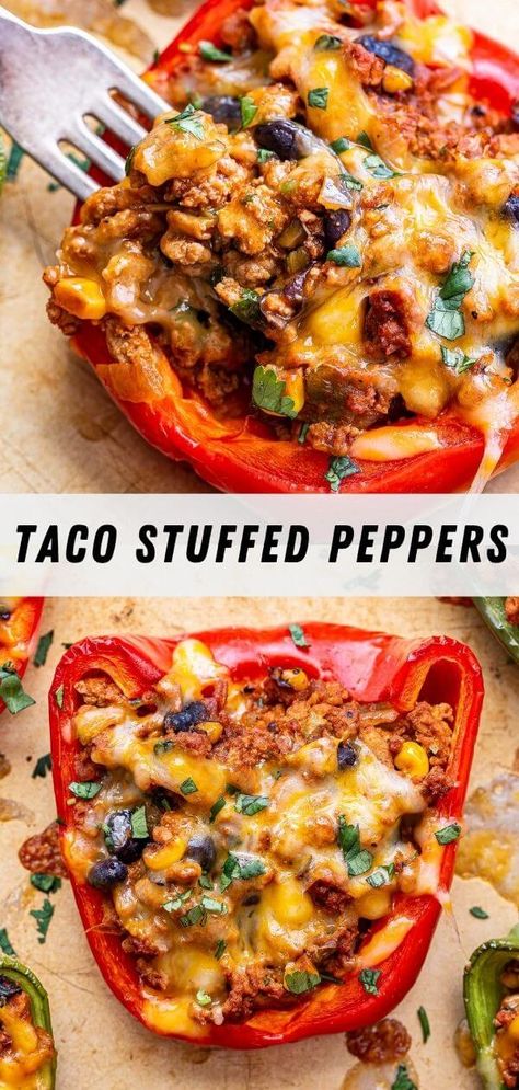 Taco Stuffed Peppers, Healthy Mexican Recipes, Mexican Dinner Recipes, Healthy Mexican, Healthy Tacos, Mexican Dinner, Health Dinner Recipes, Peppers Recipes, Enchilada Sauce