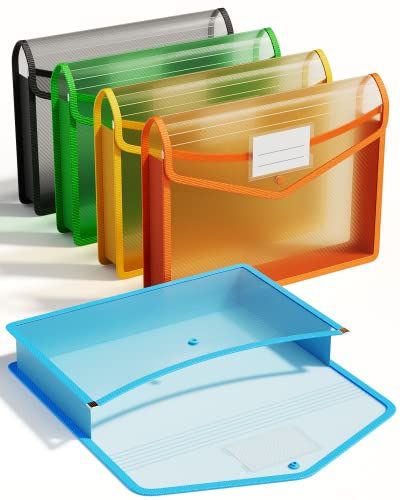 ThinkTex Plastic Expanding File Folder, Transparent envelopes with Snap Closure, No Dividers, Large Capacity, Assorted Colors, Fit Letter/A4 Size - 5 Packs Expanding File Folder, School Folders, Stationary Items, Plastic Folders, Organizing Labels, Document Storage, Pin Up Outfits, Plastic Envelopes, Card Files