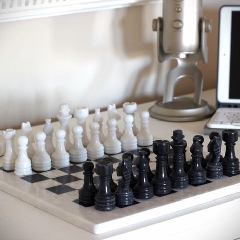 Marble Cultures 16 Inch Marble Chess Set With Storage Case | Wayfair Chess Set Unique, Marble Chess Set, Chess Sets, Onyx Marble, Cultured Marble, Black And White Marble, Decoration Piece, Chess Pieces, Marble Stones