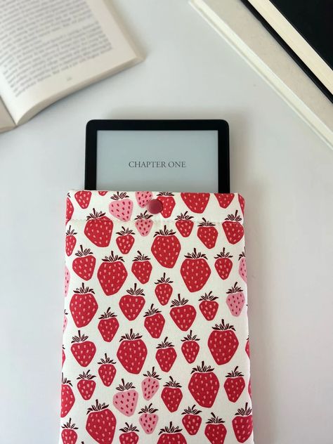 Kindle Paperwhite Case, Book Sleeves, Book Pouch, Kindle Case, Book Sleeve, Strawberry Print, Kindle Paperwhite, Japanese Cotton, Vibrant Flower