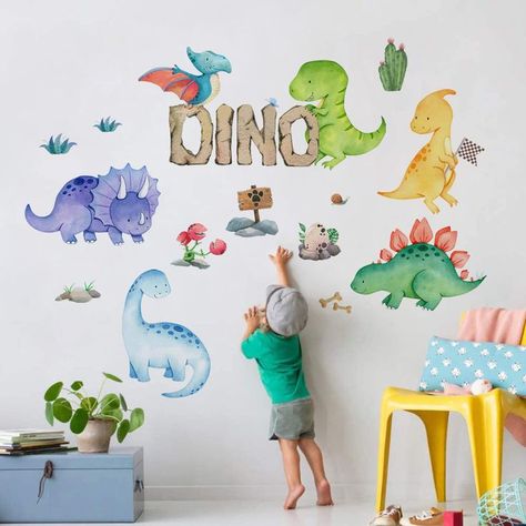 Yovkky Watercolor Boys Dinosaur Wall Decals Stickers, Neutral Dino Animal Peel and Stick Removable Nursery Cactus Decor, Home Baby Room Decorations Girls Kids Bedroom Playroom Art Party Supply Gifts Toddler Playroom Decor, Christmas Tree Wall Decal, Haloween Decor, Baby Nursery Wall Decor, Dinosaur Wall Decals, Toddler Playroom, Dinosaur Wall Stickers, Living Room Background, Wall Decor Decals