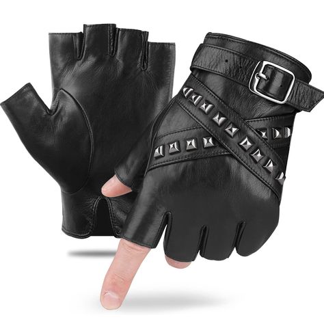 Driving Motorcycle, Fingerless Leather Gloves, Half Gloves, Half Finger Gloves, Sheepskin Gloves, Punk Design, Cold Weather Gloves, Finger Gloves, Winter Knit Hats