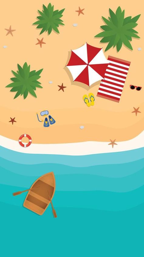 Top view beach background aerial view of summer. Vector cartoon illustration. Top View Illustration, Beach Cartoon, Summer Vector, Top Paintings, View Beach, Summer Painting, Beach Background, Cartoon Sketches, Illustration Cartoon