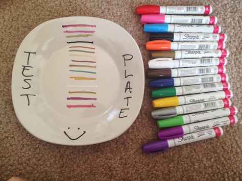 Kittye Gets Crafty: A Guide for Successfully Writing on Ceramics with Sharpies Sharpie Plates, Write On Glass, Oil Based Markers, Oil Based Sharpie, Giving Plate, Sharpie Paint Pens, Painted Ceramic Plates, Sharpie Crafts, Diy Sharpie