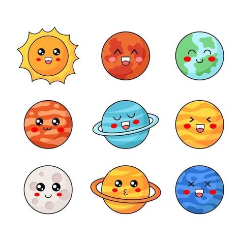 Kawaii Space, Space Crafts For Kids, Space Doodles, Planet Drawing, Space Icons, Boys First Birthday Party Ideas, Sticker Design Inspiration, Art Worksheets, Kawaii Style