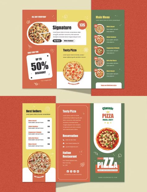 Pizza Food Menu Brochure Template AI, EPS Pizza Flyer Design Ideas, Pizzeria Menu Design, Brochure Design Food, Food Brochure Design, Pizza Template, Pizza Menu Design, Food Brochure, Pizzeria Menu, Menu Brochure