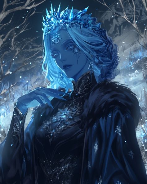 Ice Queen Drawing, Winter Goddess Art, Ice Queen Art, Ice Goddess, Ice Witch, Winter Goddess, Queen Drawing, Queen Art, Fantasy Pictures