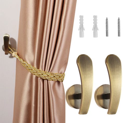 Home Decor Practical Hold Durable Mounted Metal Hooks Wall Hanger Curtain Holder Curtain Holdback Tie Back Hooks, Retro Curtains, Curtain Holder, Curtains Holdbacks, Types Of Curtains, Metal Curtain, Curtain Accessories, Black Curtains, Curtain Ties