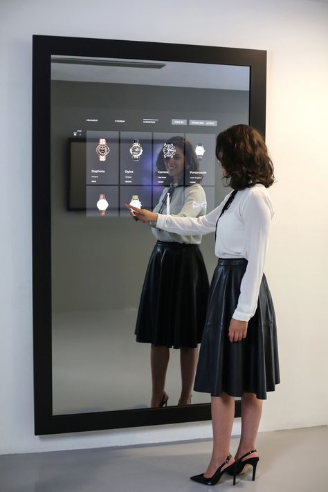 DISPLAX HQ Showroom Interactive Mirror concept to showcase the potential of multitouch technology. Interactive Mirror, Digital Mirror, Multimedia Technology, Fashion Showroom, Gym Mirrors, Smoked Mirror, Smart Mirror, Fashion Mirror, Magic Mirror