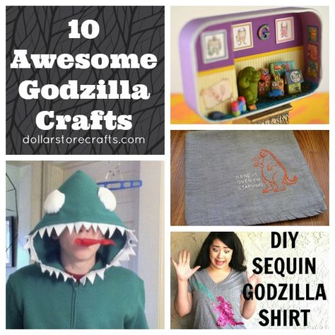 10 Awesome Godzilla Crafts Godzilla Crafts For Kids, Godzilla Craft, Godzilla Pictures, Godzilla Party, Sewing Diy Projects, Dollar Store Finds, Godzilla Movie, Cool Craft Ideas, Monster Movies