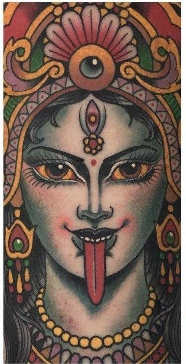 Kali MA Tattoo Kali Face Tattoo, Kali Tattoo Traditional, Traditional Kali Tattoo, Kali Mata Tattoo, Kali Goddess Tattoo, Kali Ma Tattoo, Maa Kali Tattoo, Kali Tattoo Design, Goddess Kali Tattoo