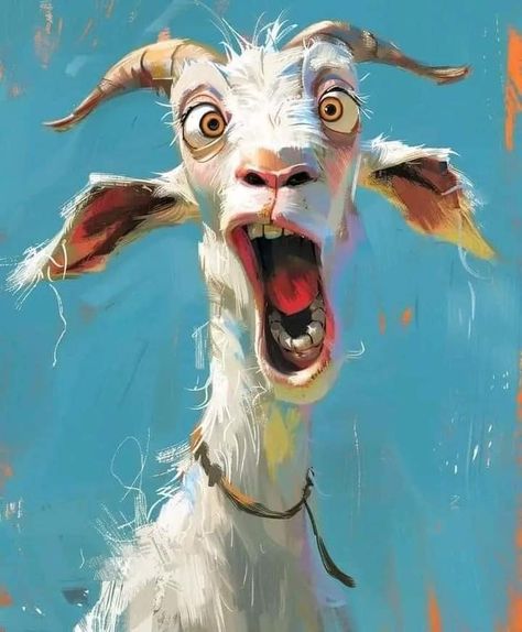 Funny Farm Animal Paintings, Animal Reference Photos For Artists, Goat Art Illustration, Cute Goat Art, Anniversary Painting, Pets Painting, Goat Drawing, Goat Picture, Goat Paintings