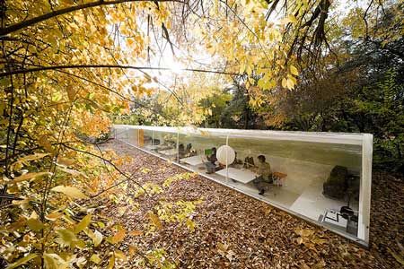 woodland office Serpentine Pavilion, متحف فني, Architecture Cool, Cool Office Space, Steven Holl, Glass Office, Spanish Architecture, Modern Office Design, Outdoor Office