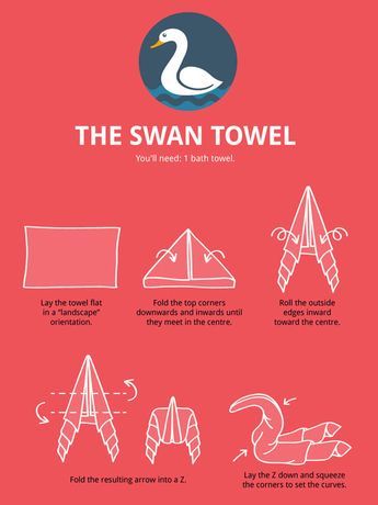 Towel Animal Folding Infographic: Ultimate Guide to Create Your Own Towel Animal How To Make Towel Animals, Towel Swan, Toilet Paper Origami, Washcloth Animals, Towel Origami, Washcloth Crafts, Fold Towels, Towel Folding, Folding Towels