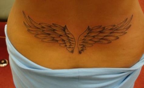 angel wings lower back Wing Lower Back Tattoo, Lower Back Wings Tattoo For Women, Lower Back Angel Wing Tattoo, Wings Lower Back Tattoo, Wings Tattoo Tramp Stamp, Angel Wings Tattoo Tramp Stamp, Evil Angel Wings Tattoo, Cross Tramp Stamp, Wing Tramp Stamp