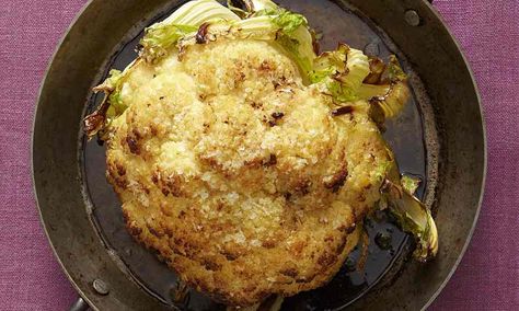 Yotam Ottolenghi's roasted whole cauliflower with creme fraiche Roasted Whole Cauliflower, Whole Cauliflower, Yotam Ottolenghi Recipes, Pistachio Salad, Delicious Sides, Ottolenghi Recipes, Raw Cauliflower, Easy Cheap Dinners, Autumn Food