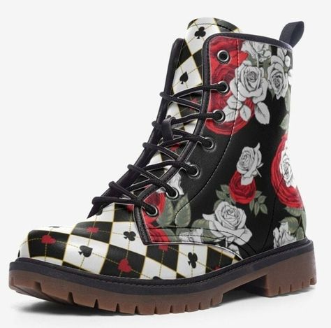 Painting The Roses Red, Alice In Wonderland Inspired, Vegan Leather Boots, Roses Red, Leather Combat Boots, Grid Pattern, Soft Textiles, Retro 90s, Disney Outfits