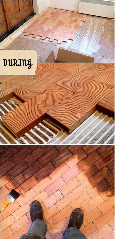 End grain flooring (ends of 4x6 boards) Wood Brick Floor, Wood Brick Wall, Floor Dance, End Grain Flooring, Wood Block Flooring, Dance Room, End Grain, Design Sponge, Bathroom Floor